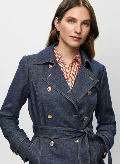 Women Double-Breasted Denim Trench Coat Medium Blue | Melanie Lyne