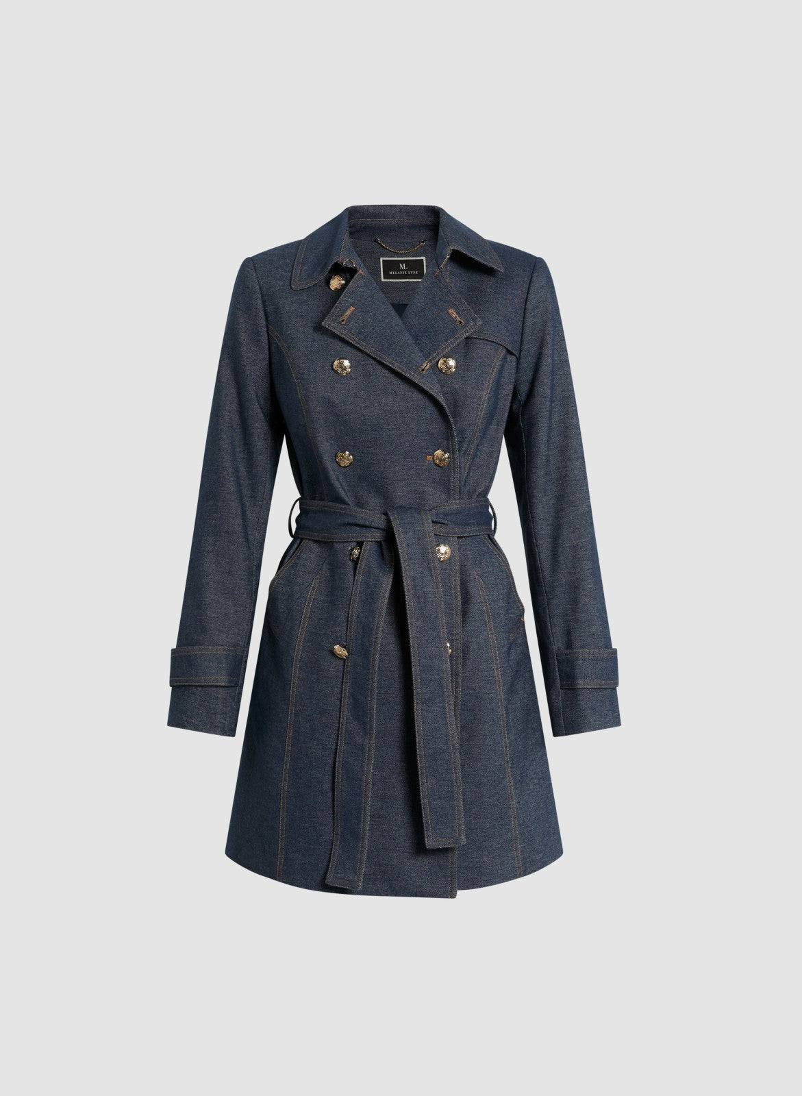 Women Double-Breasted Denim Trench Coat Medium Blue | Melanie Lyne