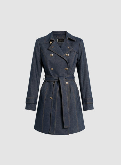 Women Double-Breasted Denim Trench Coat Medium Blue | Melanie Lyne