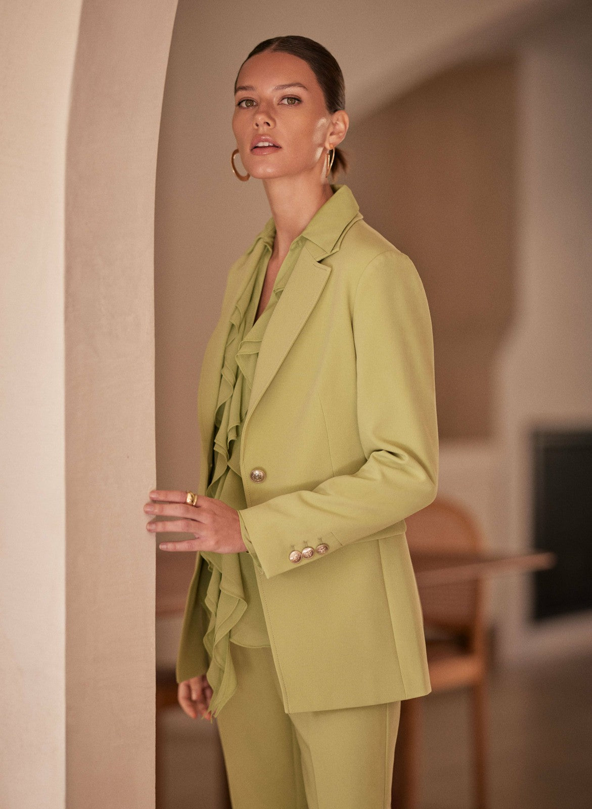 Women Single-Button Blazer Pistachio Green | Melanie Lyne