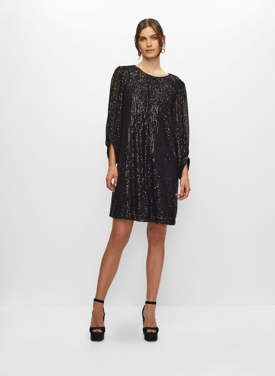 Women Bouffant Sleeve Sequin Dress Black | Melanie Lyne