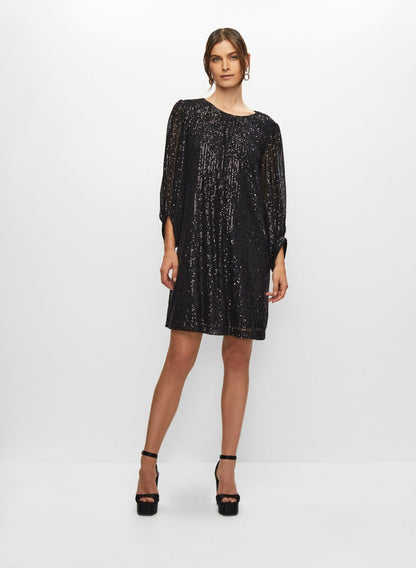Women Bouffant Sleeve Sequin Dress Black | Melanie Lyne