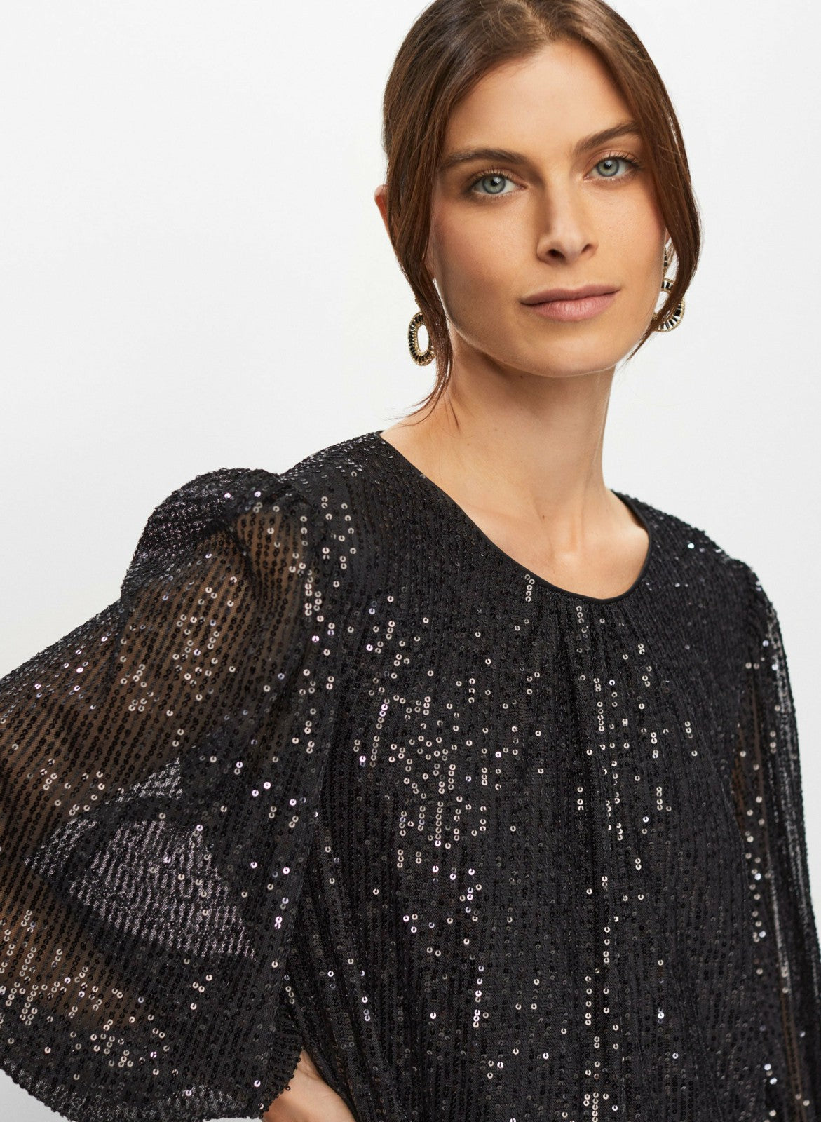 Women Bouffant Sleeve Sequin Dress Black | Melanie Lyne