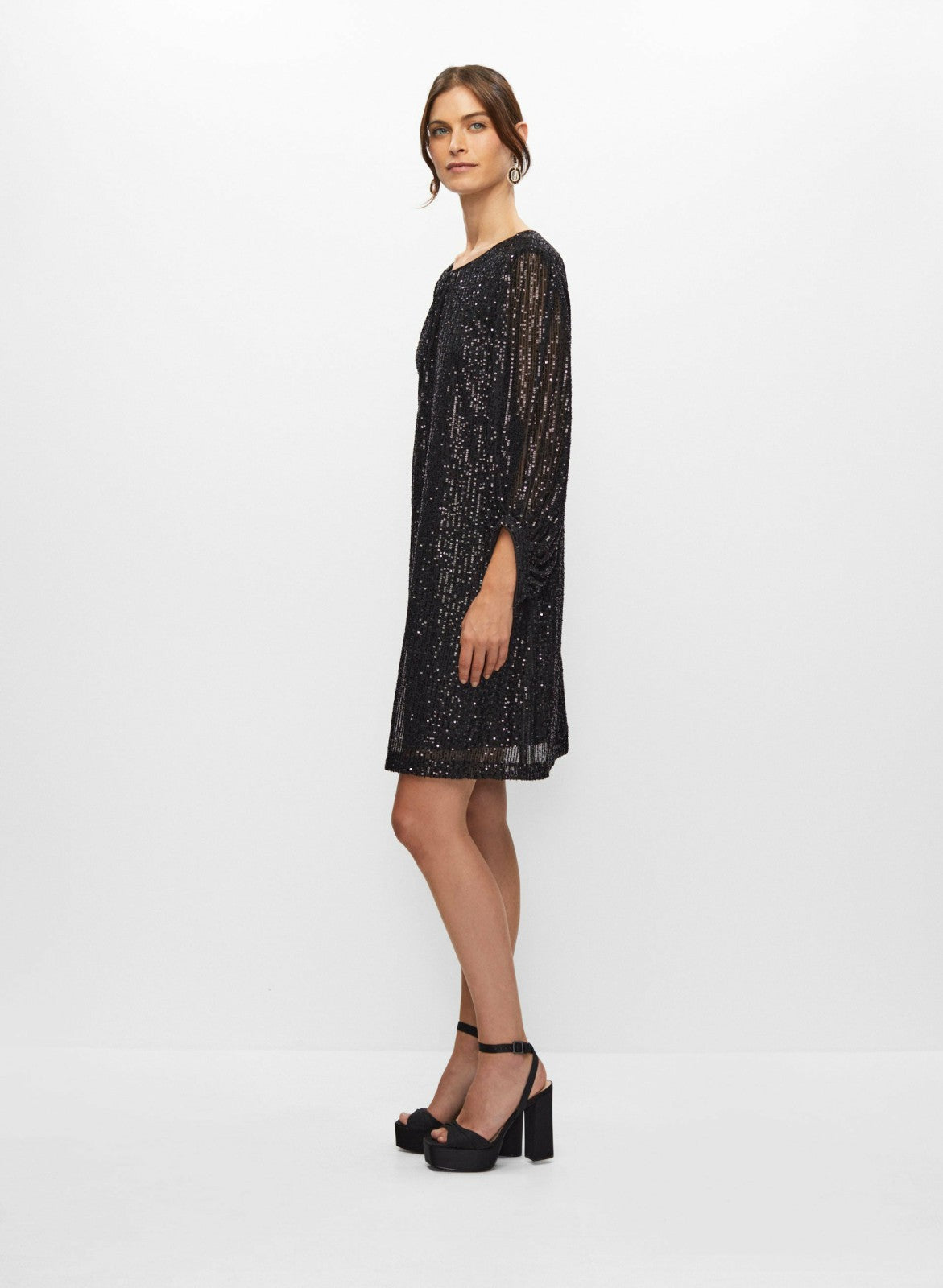 Women Bouffant Sleeve Sequin Dress Black | Melanie Lyne