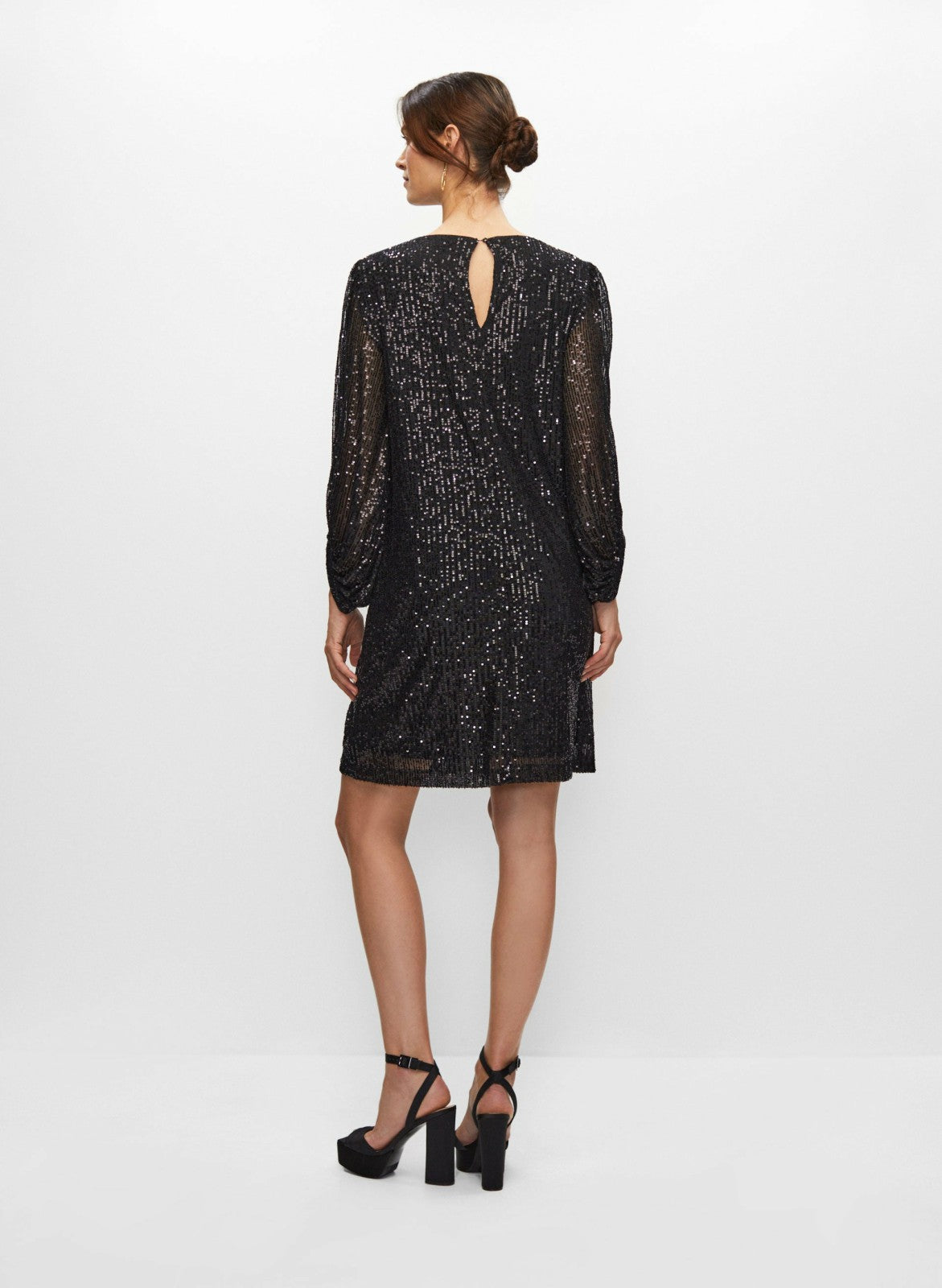 Women Bouffant Sleeve Sequin Dress Black | Melanie Lyne
