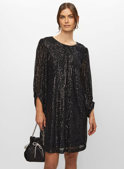 Women Bouffant Sleeve Sequin Dress Black | Melanie Lyne