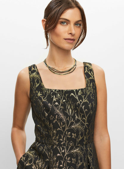 Women Leaf Print Jacquard Dress Black & White | Melanie Lyne
