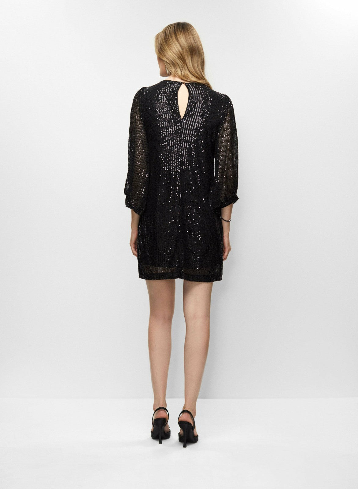 Women Sequin Puff Sleeve Dress Black | Melanie Lyne