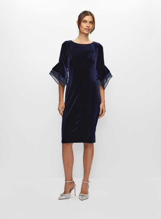 Women Velvet Flared Sleeve Dress Pacific Blue | Melanie Lyne