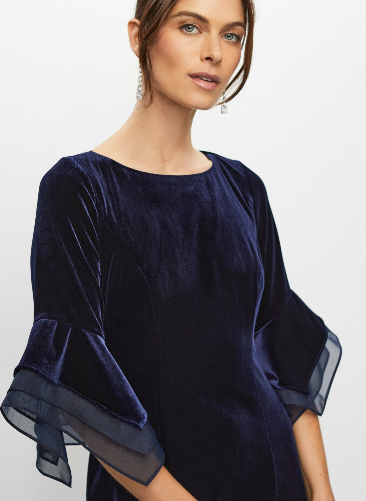 Women Velvet Flared Sleeve Dress Pacific Blue | Melanie Lyne