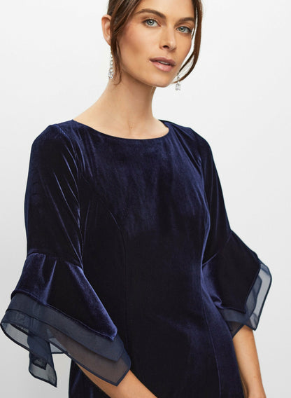 Women Velvet Flared Sleeve Dress Pacific Blue | Melanie Lyne
