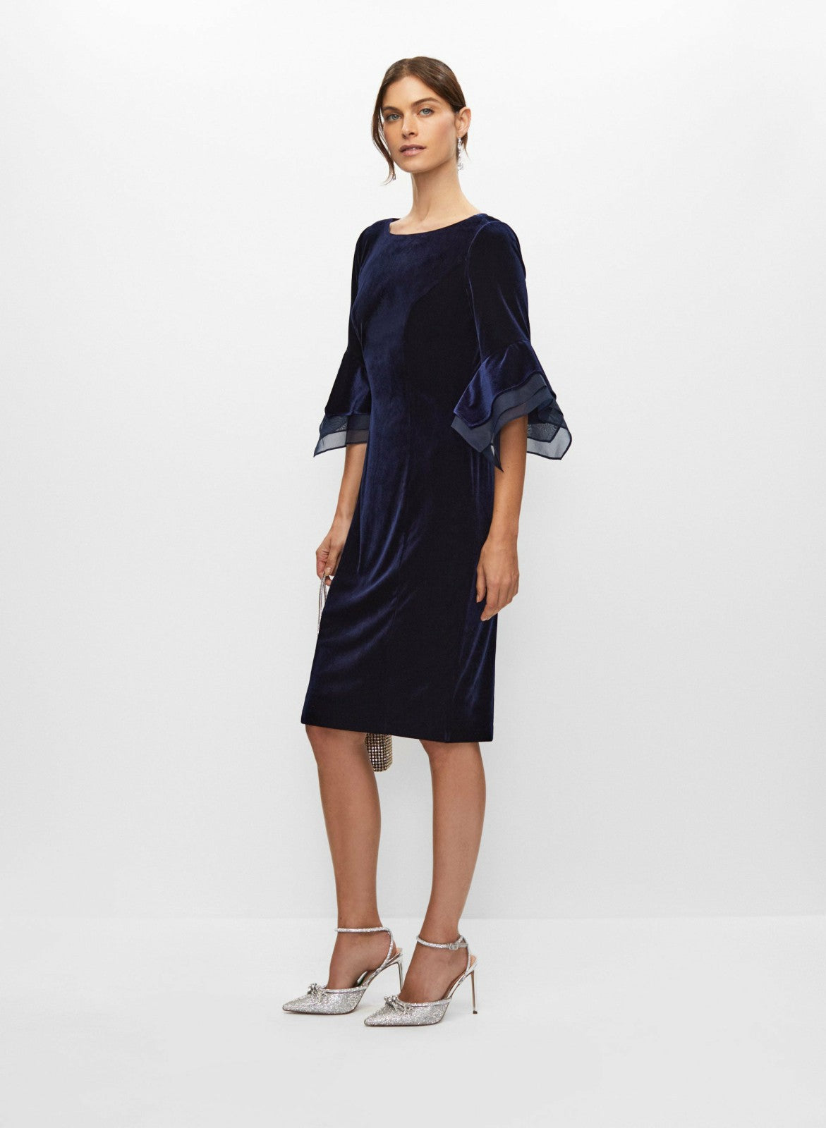 Women Velvet Flared Sleeve Dress Pacific Blue | Melanie Lyne
