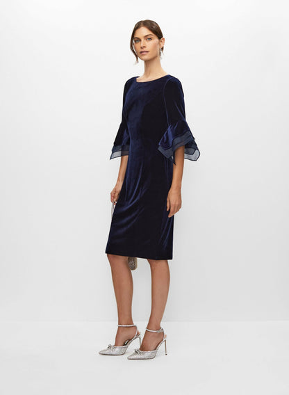 Women Velvet Flared Sleeve Dress Pacific Blue | Melanie Lyne