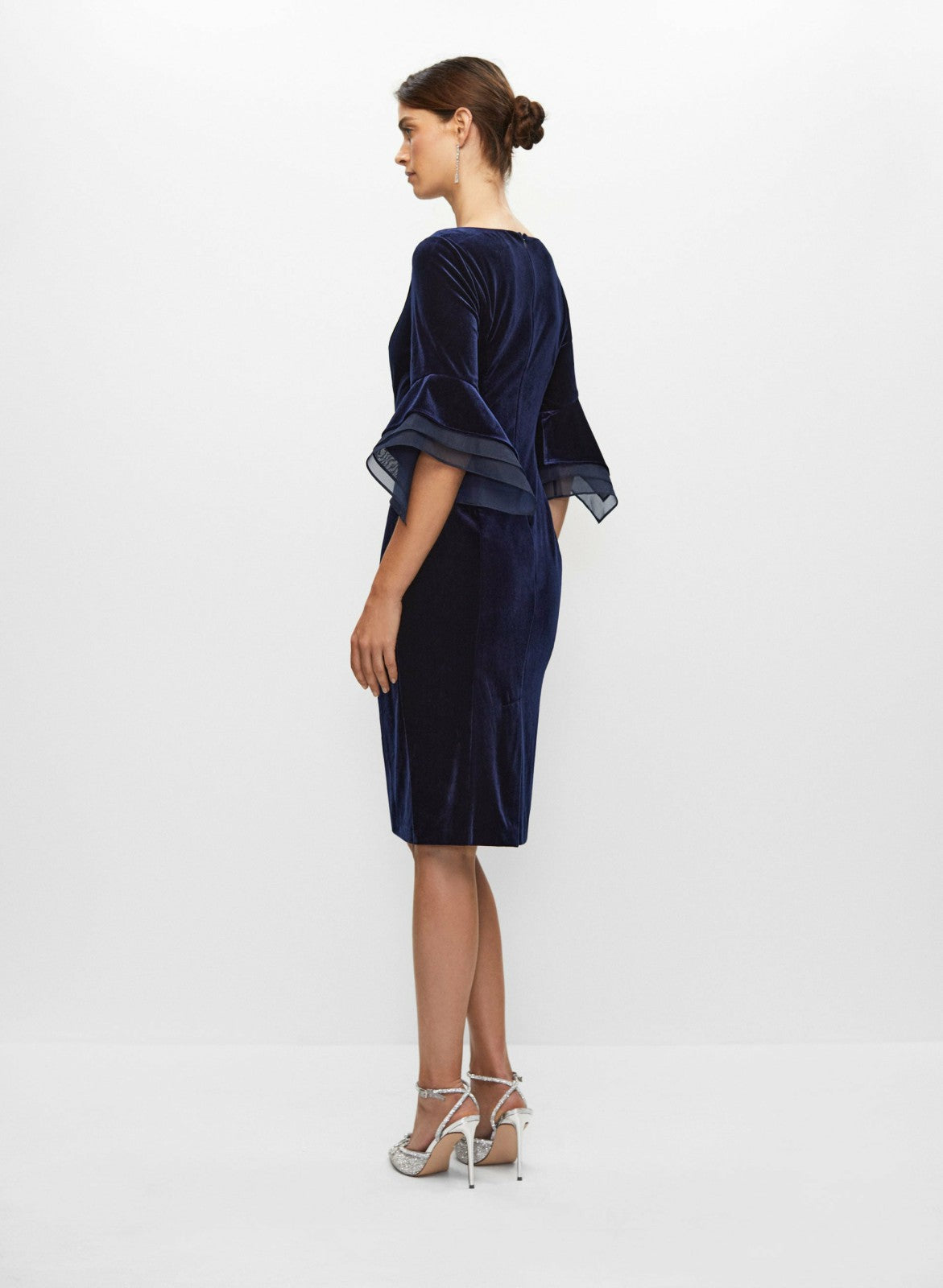 Women Velvet Flared Sleeve Dress Pacific Blue | Melanie Lyne