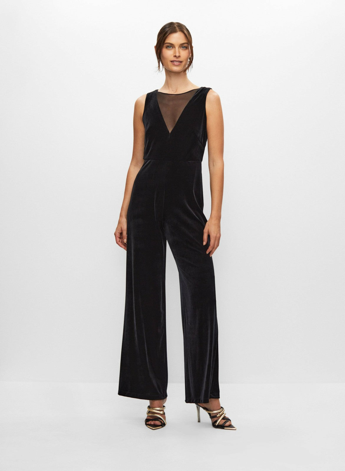 Women Velvet Mesh Detail Jumpsuit Black | Melanie Lyne