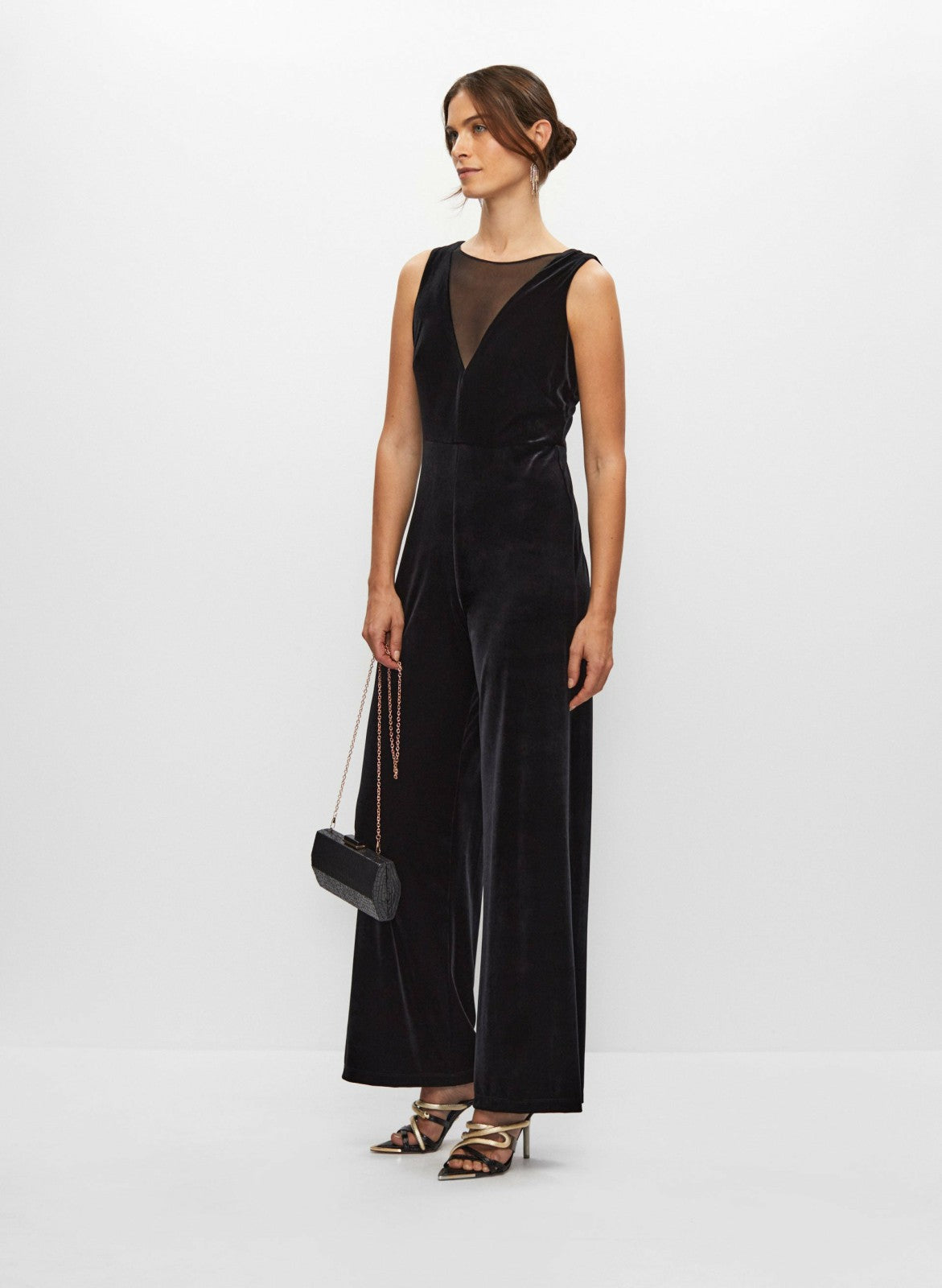 Women Velvet Mesh Detail Jumpsuit Black | Melanie Lyne