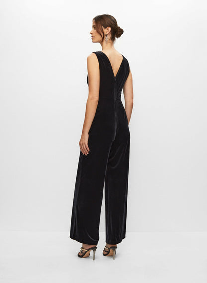 Women Velvet Mesh Detail Jumpsuit Black | Melanie Lyne