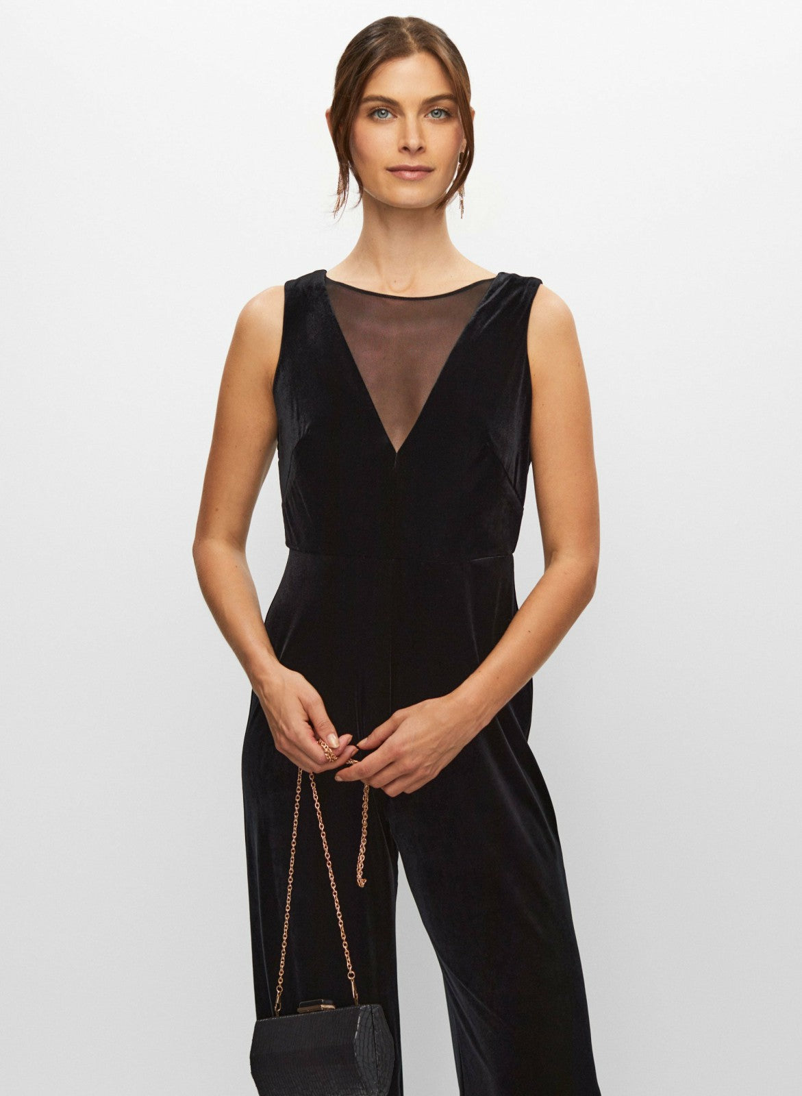 Women Velvet Mesh Detail Jumpsuit Black | Melanie Lyne
