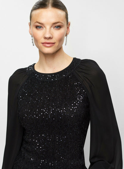 Women Sequin Embellished Chiffon Sleeve Top Deep Sapphire | Melanie Lyne