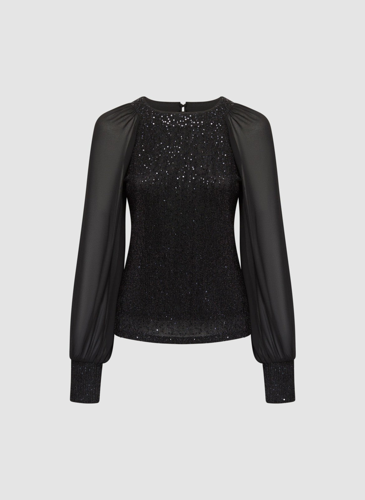 Women Sequin Embellished Chiffon Sleeve Top Deep Sapphire | Melanie Lyne
