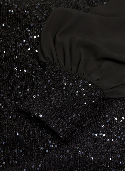 Women Sequin Embellished Chiffon Sleeve Top Deep Sapphire | Melanie Lyne