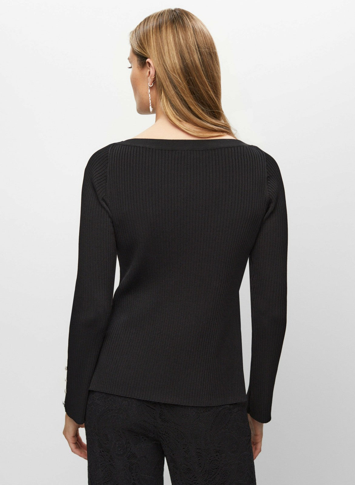 Women Rhinestone Detail Rib Knit Pullover Black | Melanie Lyne