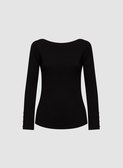 Women Rhinestone Detail Rib Knit Pullover Black | Melanie Lyne