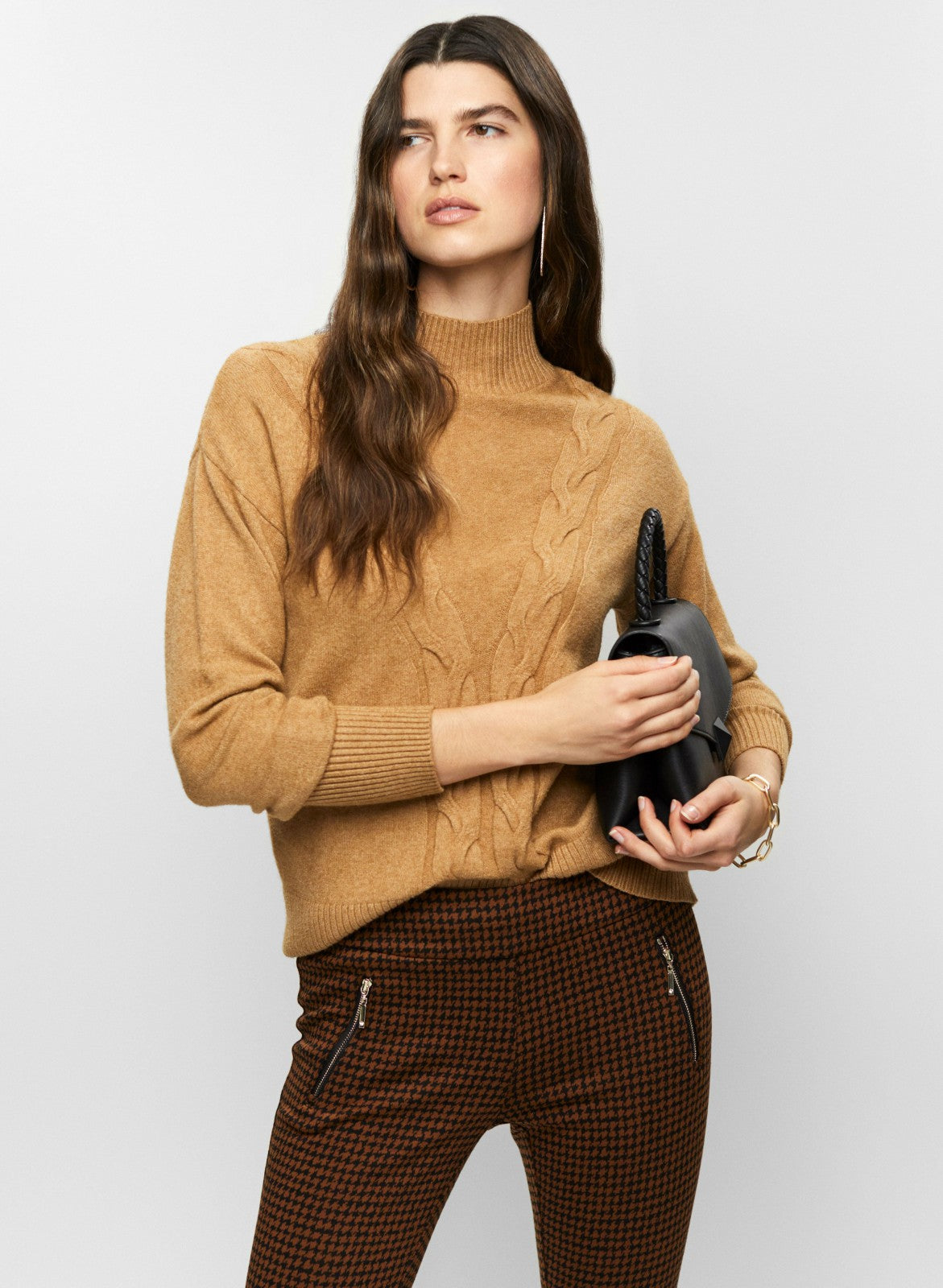 Women Cable Knit Sweater Dark Camello | Melanie Lyne