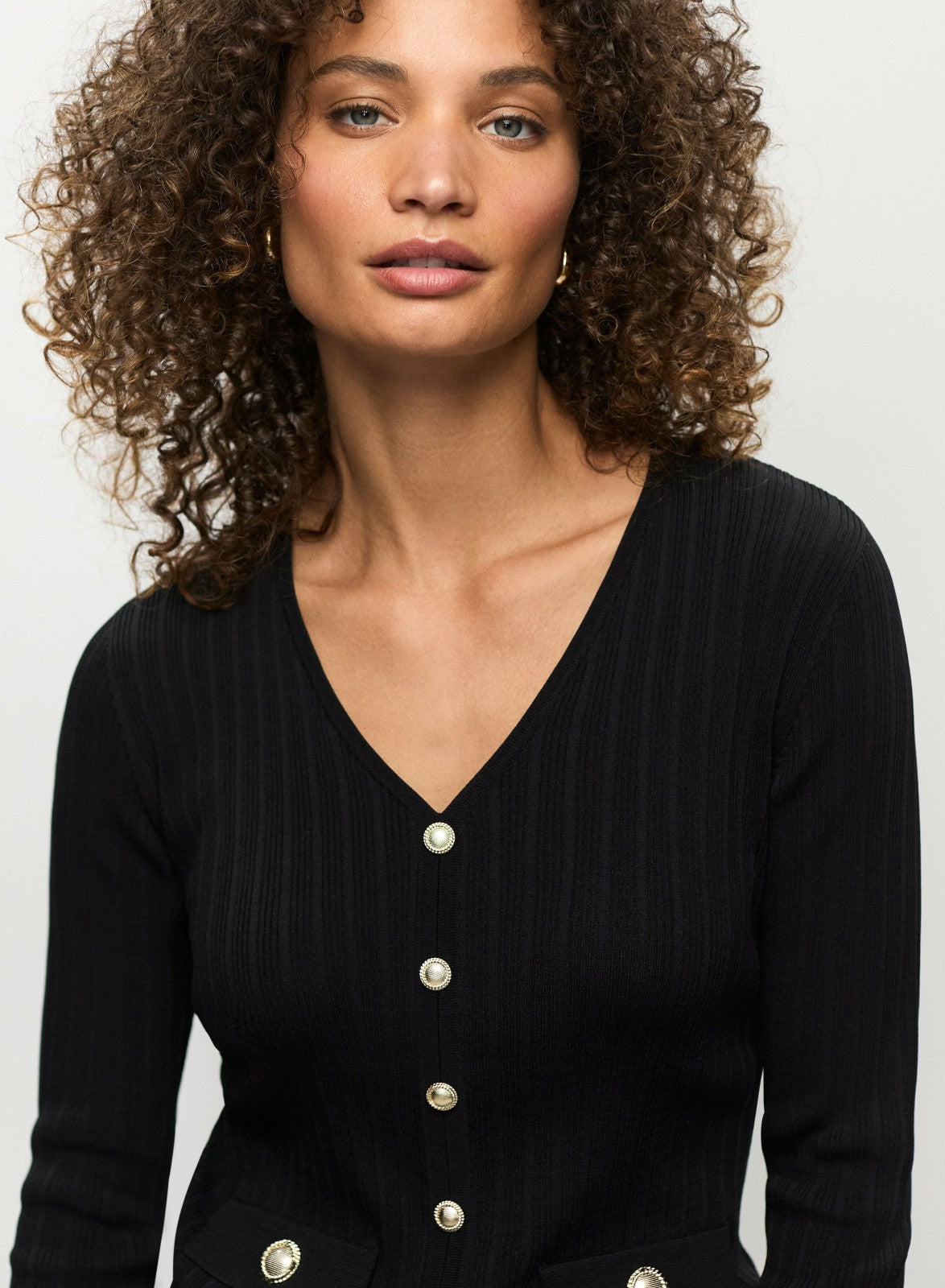 Women Button Detail Rib Knit Sweater Black | Melanie Lyne