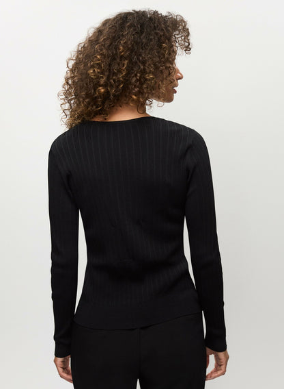 Women Button Detail Rib Knit Sweater Black | Melanie Lyne