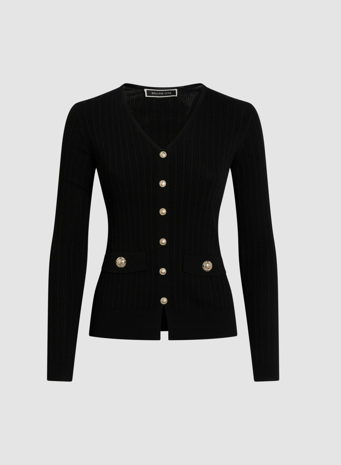 Women Button Detail Rib Knit Sweater Black | Melanie Lyne