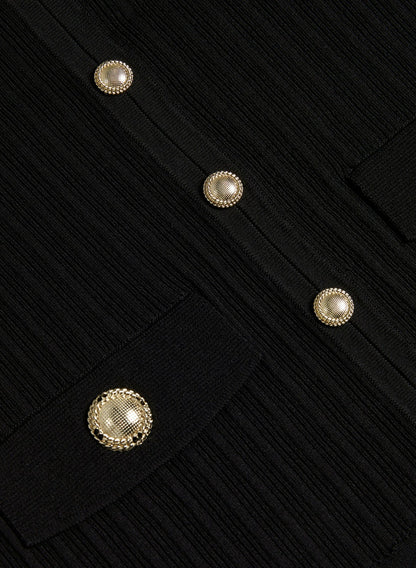Women Button Detail Rib Knit Sweater Black | Melanie Lyne