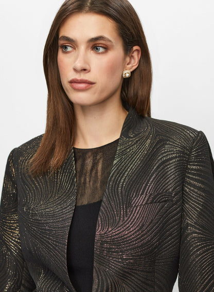 Women Metallic Jacquard Motif Blazer Black Pattern | Melanie Lyne