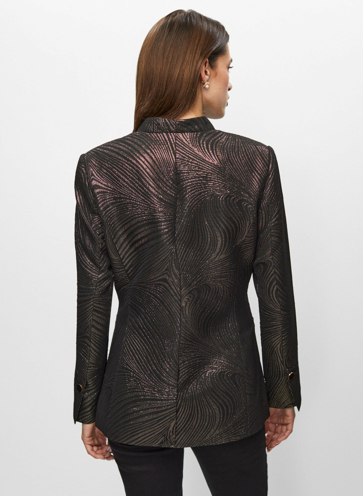 Women Metallic Jacquard Motif Blazer Black Pattern | Melanie Lyne