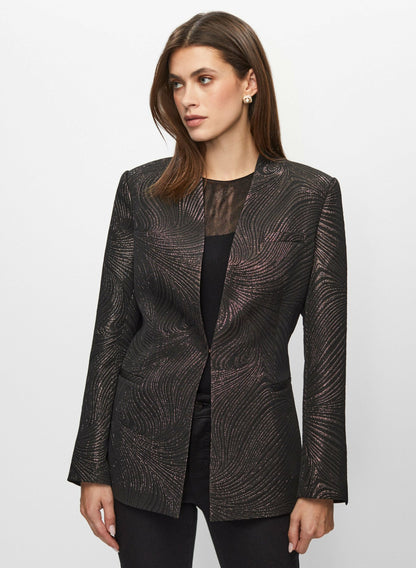 Women Metallic Jacquard Motif Blazer Black Pattern | Melanie Lyne