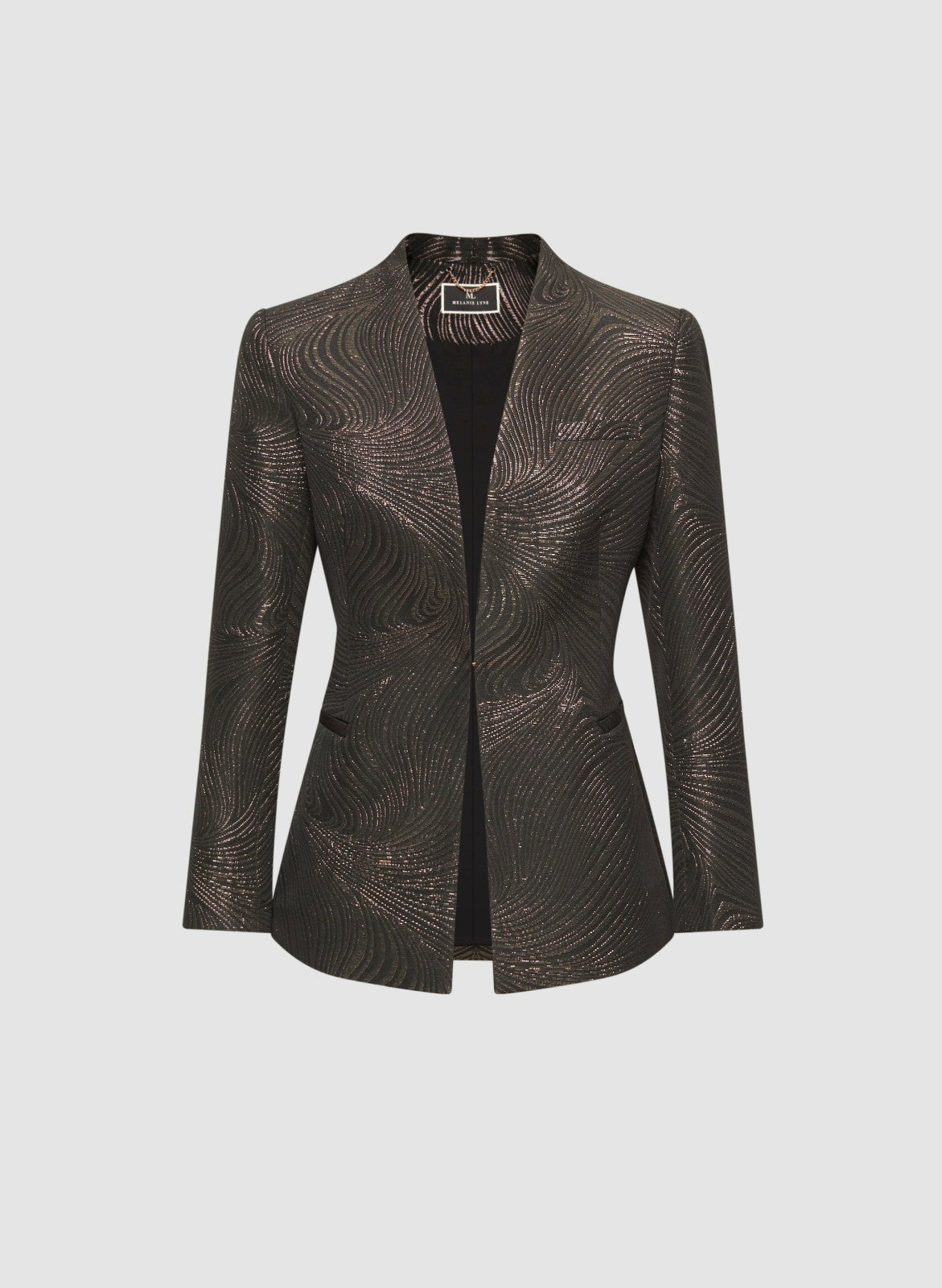 Women Metallic Jacquard Motif Blazer Black Pattern | Melanie Lyne