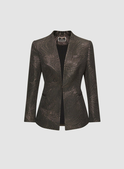 Women Metallic Jacquard Motif Blazer Black Pattern | Melanie Lyne