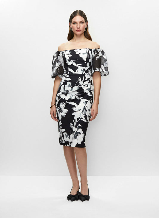 Women Off-the-Shoulder Floral Dress Black & White | Melanie Lyne