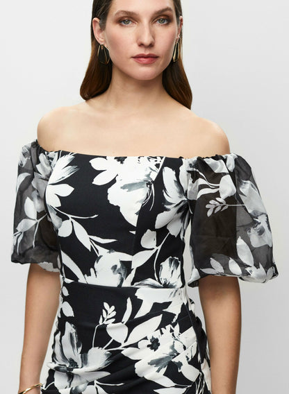Women Off-the-Shoulder Floral Dress Black & White | Melanie Lyne