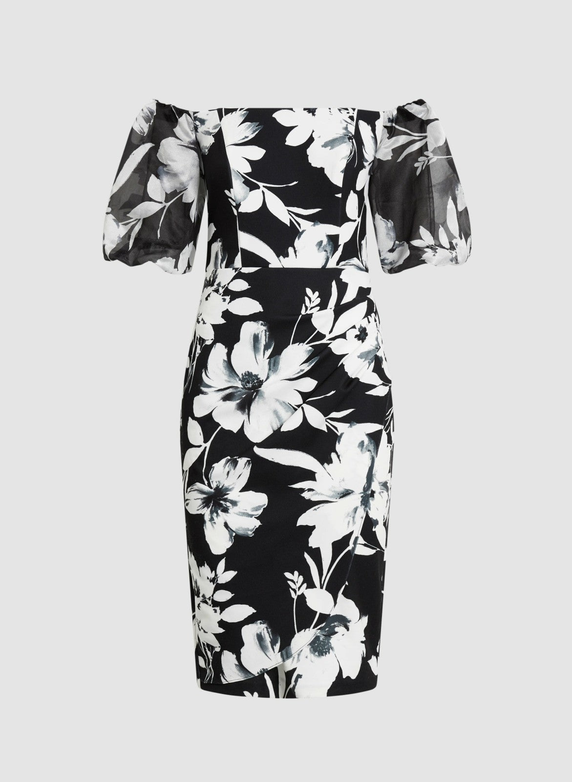 Women Off-the-Shoulder Floral Dress Black & White | Melanie Lyne