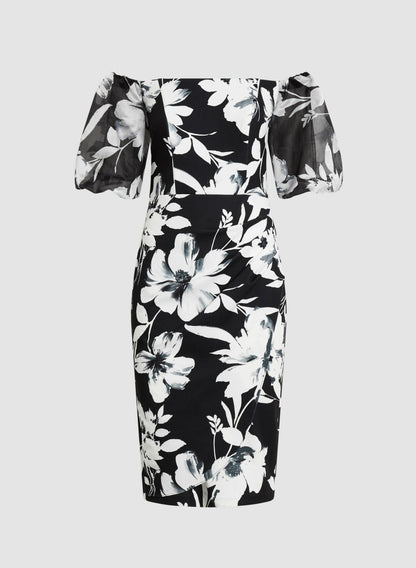 Women Off-the-Shoulder Floral Dress Black & White | Melanie Lyne