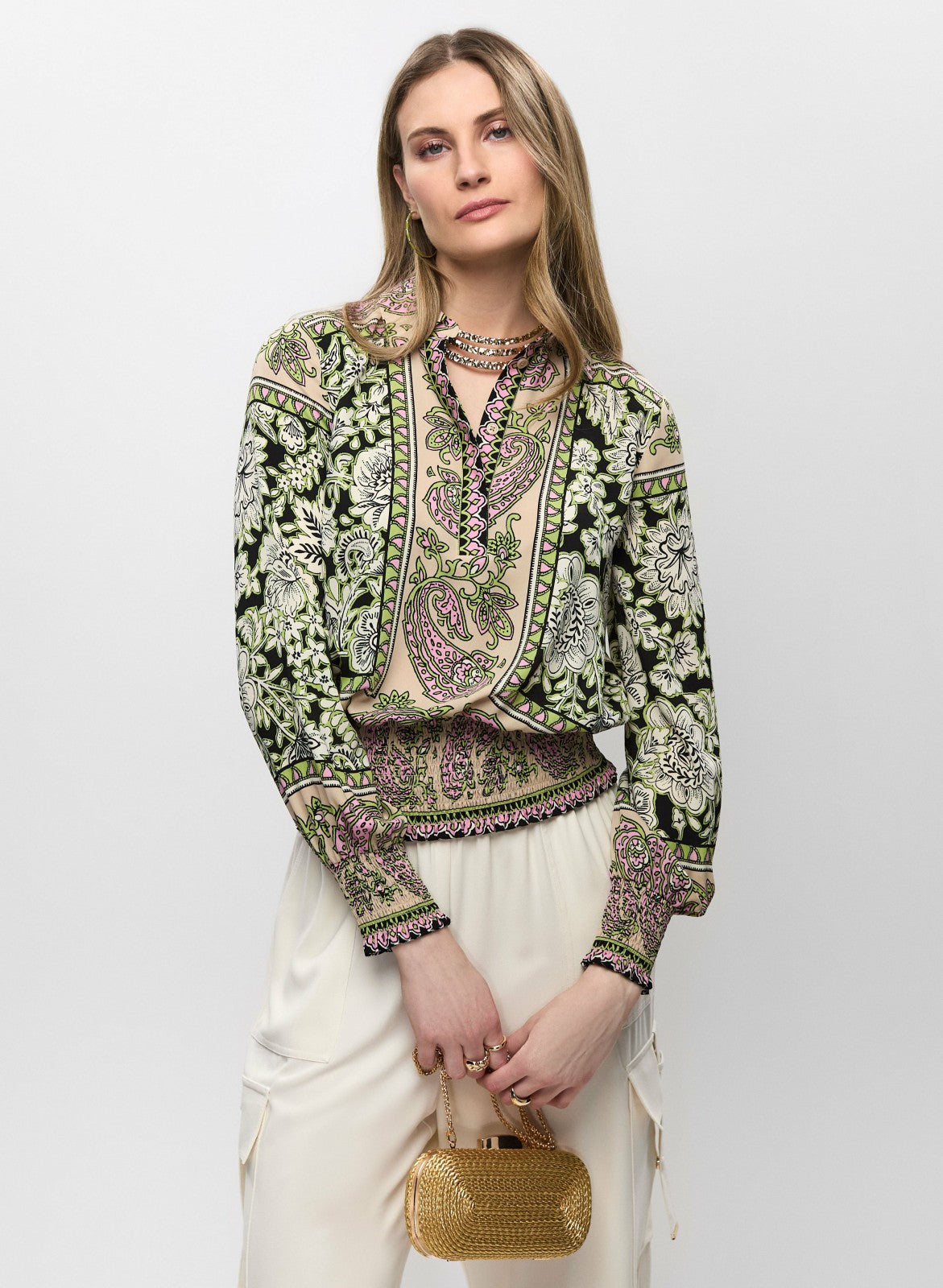 Women Paisley Print Smocked Blouse Multicolour | Melanie Lyne