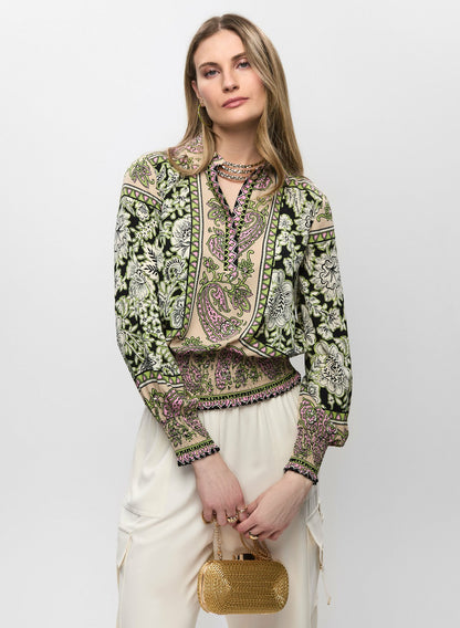 Women Paisley Print Smocked Blouse Multicolour | Melanie Lyne