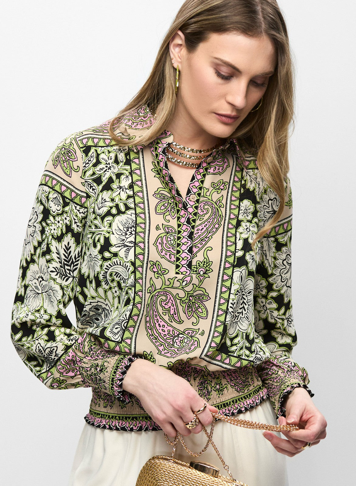 Women Paisley Print Smocked Blouse Multicolour | Melanie Lyne
