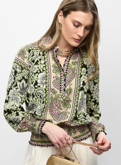 Women Paisley Print Smocked Blouse Multicolour | Melanie Lyne