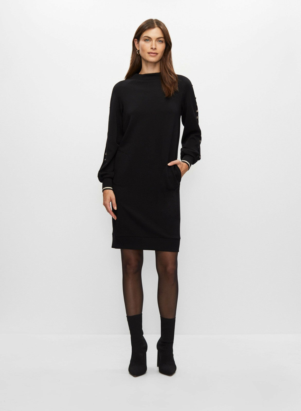 Women Stud Detail Mock Neck Dress Black | Melanie Lyne