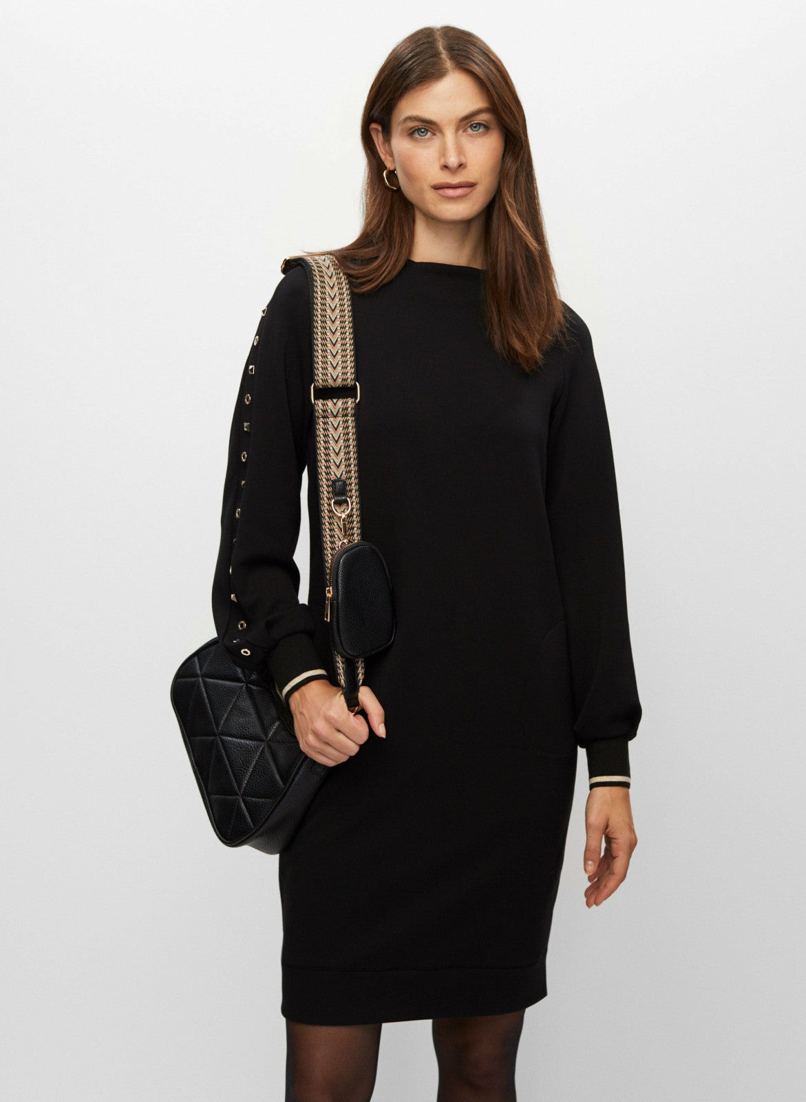Women Stud Detail Mock Neck Dress Black | Melanie Lyne
