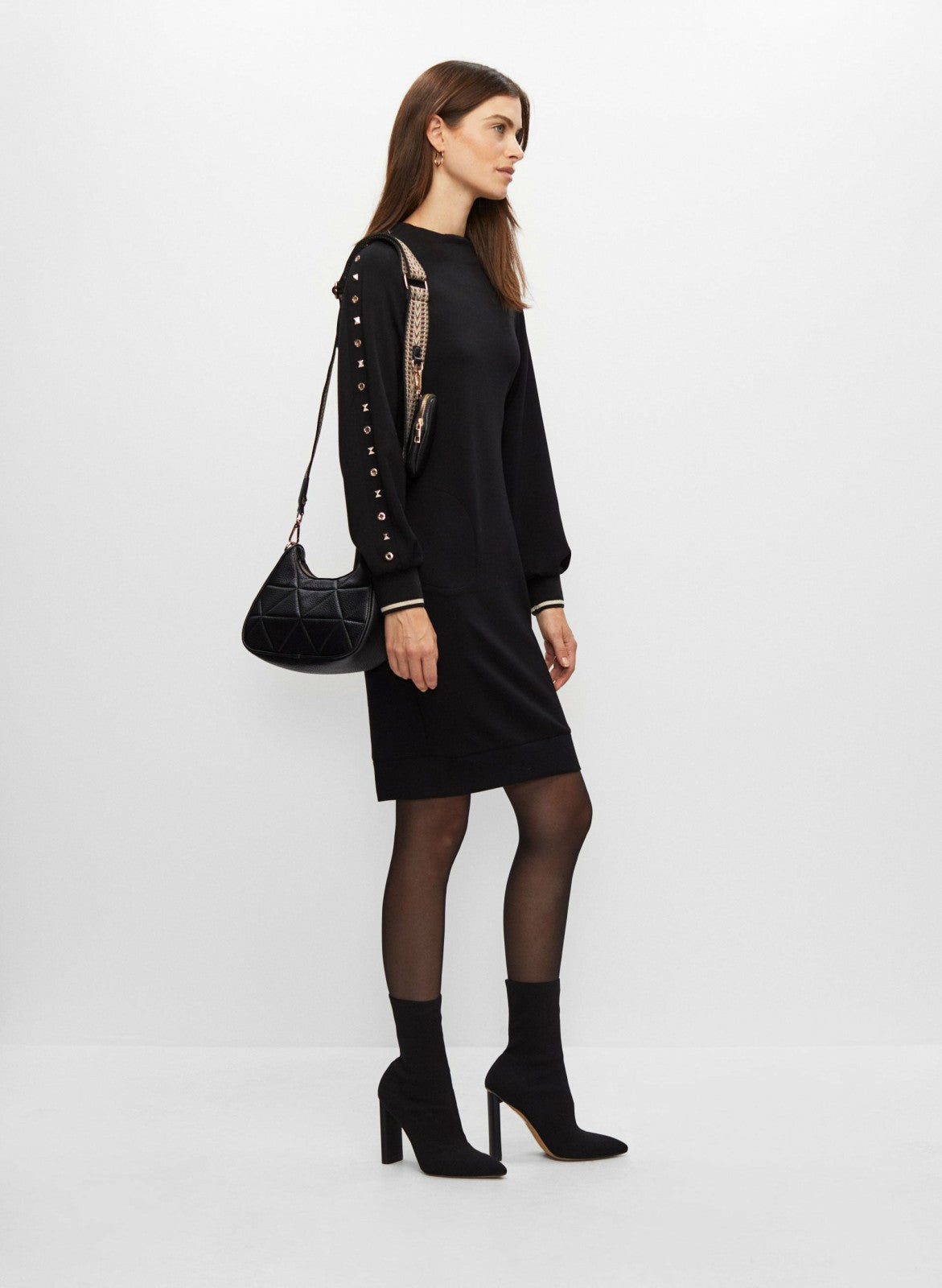 Women Stud Detail Mock Neck Dress Black | Melanie Lyne