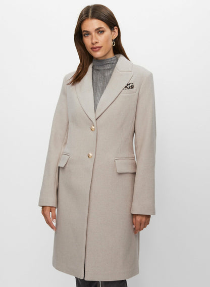 Women Wool Blend Lapel Coat Oatmeal | Melanie Lyne