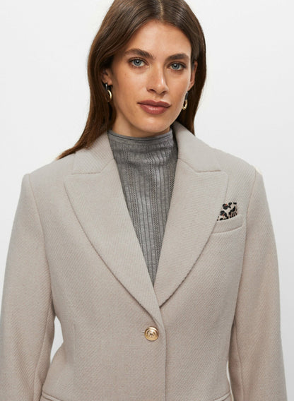 Women Wool Blend Lapel Coat Oatmeal | Melanie Lyne